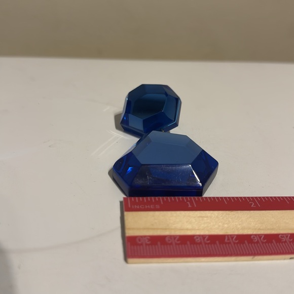 Vintage Dalessio Design Chicago Blue Plastic Crystal Dangle Earrings Clip on 80s - Picture 9 of 9